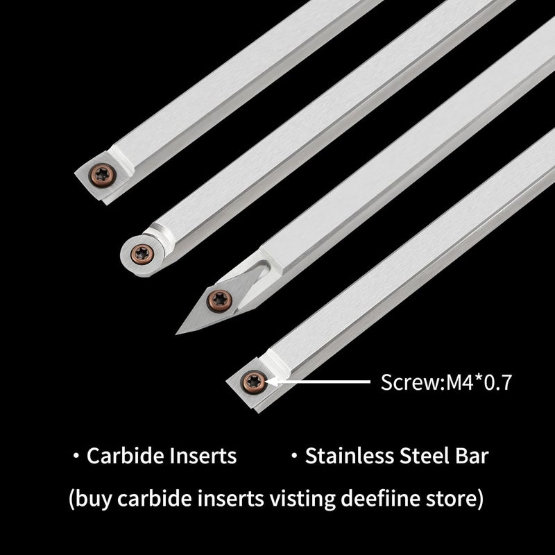 DEEFIINE 18.3" Full Size Carbide Tip Wood Lathe Turning Tool Kit, Lathe Roughing and Finishing Tool with Diamond Round Square Carbide Inserts for Woodturning （4pcs - Image 4